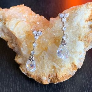 Sterling Silver Crystal Tear Drop Dangle Earrings